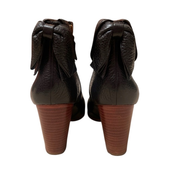 KATE SPADE Lanise Black Leather Bow Stacked Heeled Side Zip Boots Size 7M - Picture 5 of 10